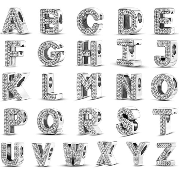 Authentic Capital letters A to Z Charm 925 Sterling Silver Women Bracelet Charm