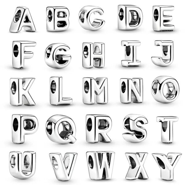 Authentic Capital letters A to Z Charm 925 Sterling Silver Women Bracelet Charm