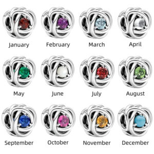 Women Real 12 Months Birthstone Heart Charm 925 Sterling Silver Bracelet Charm