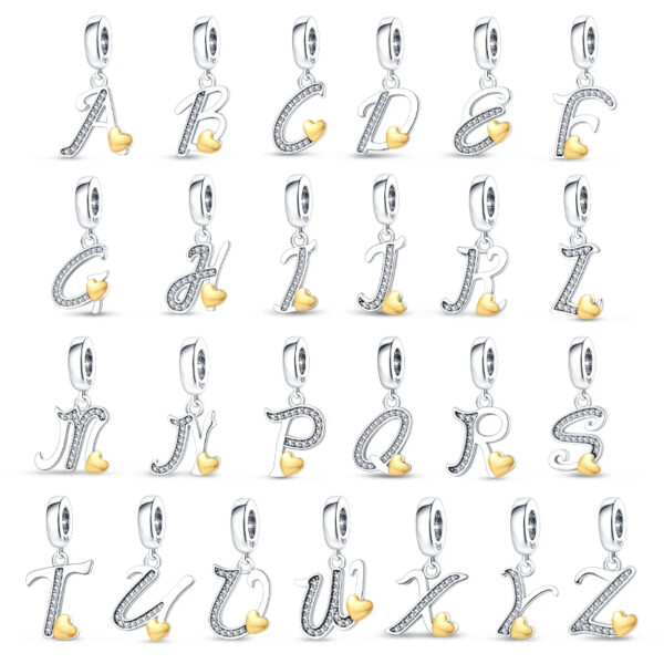 Authentic Capital letters A to Z Charm 925 Sterling Silver Women Bracelet Charm