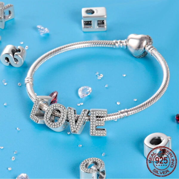 Authentic Capital letters A to Z Charm 925 Sterling Silver Women Bracelet Charm - Image 2