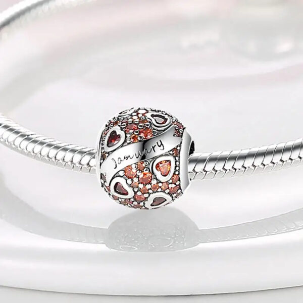 Women Real 12 Months Birthstone Heart Charm 925 Sterling Silver Bracelet Charm - Image 2