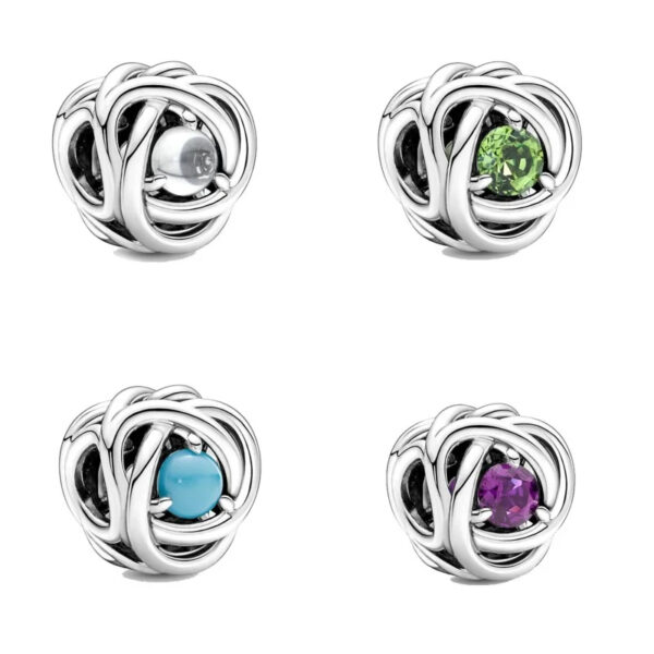 Women Real 12 Months Birthstone Heart Charm 925 Sterling Silver Bracelet Charm - Image 2