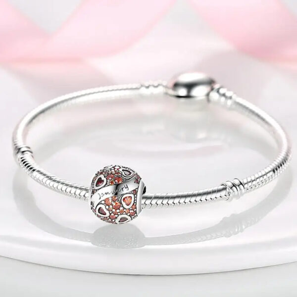 Women Real 12 Months Birthstone Heart Charm 925 Sterling Silver Bracelet Charm - Image 3