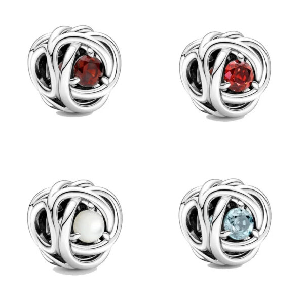 Women Real 12 Months Birthstone Heart Charm 925 Sterling Silver Bracelet Charm - Image 3
