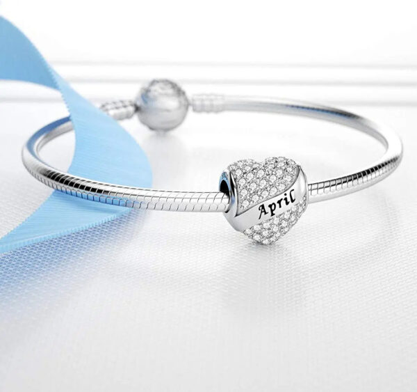 Women Real 12 Months Birthstone Heart Charm 925 Sterling Silver Bracelet Charm - Image 2