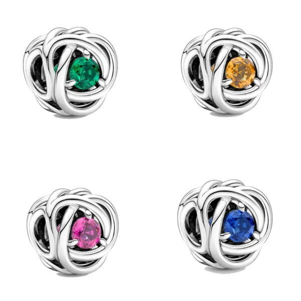 Women Real 12 Months Birthstone Heart Charm 925 Sterling Silver Bracelet Charm - Image 4