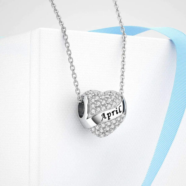 Women Real 12 Months Birthstone Heart Charm 925 Sterling Silver Bracelet Charm - Image 3