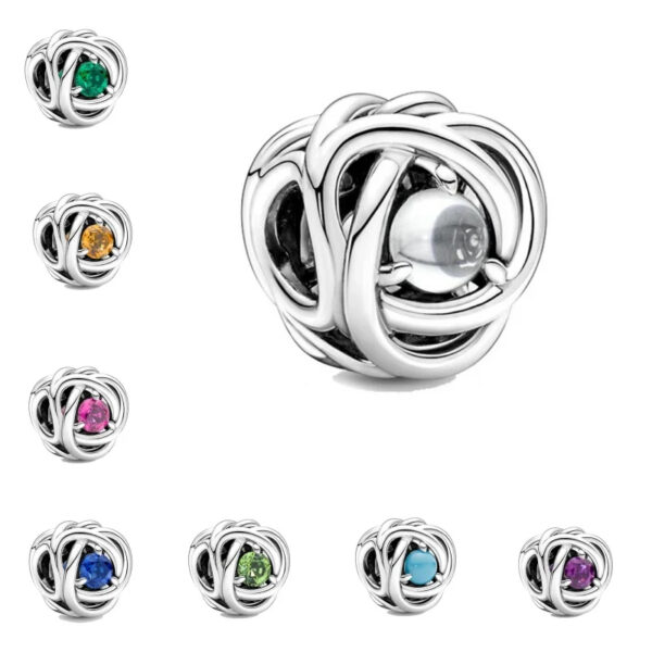 Women Real 12 Months Birthstone Heart Charm 925 Sterling Silver Bracelet Charm - Image 5