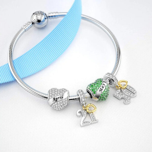 Women Real 12 Months Birthstone Heart Charm 925 Sterling Silver Bracelet Charm - Image 4